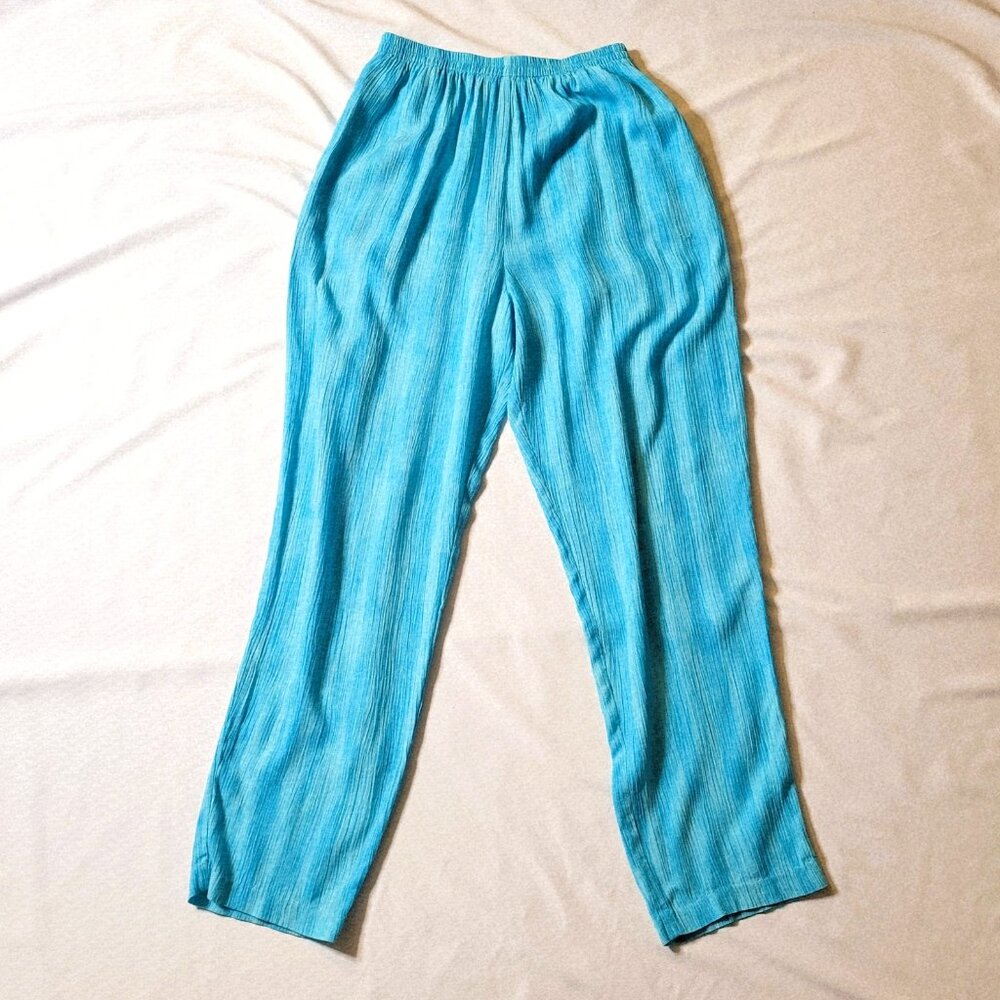 Nino Wong California Pants Women Medium Rayon Blue Elastic Waist Pockets Vintage